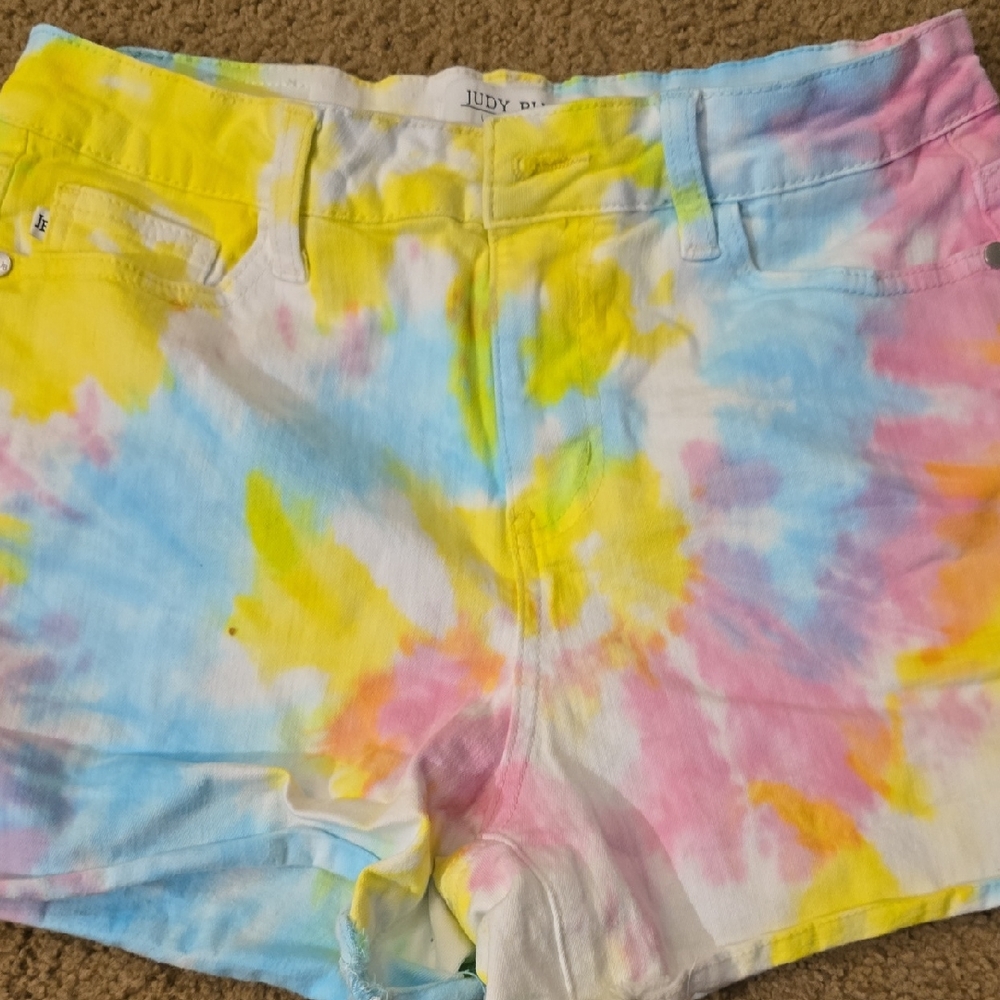 Judy Blue Yellow and Blue Tie-Dye Jean Shorts